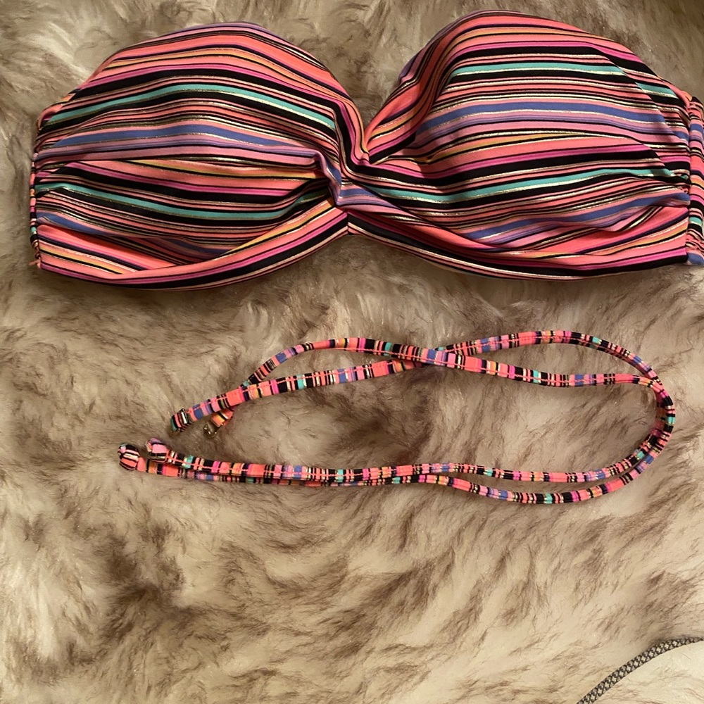 💙 Victoria's Secret Stripe Bandeau Bikini - 32C - Picture 2 of 6